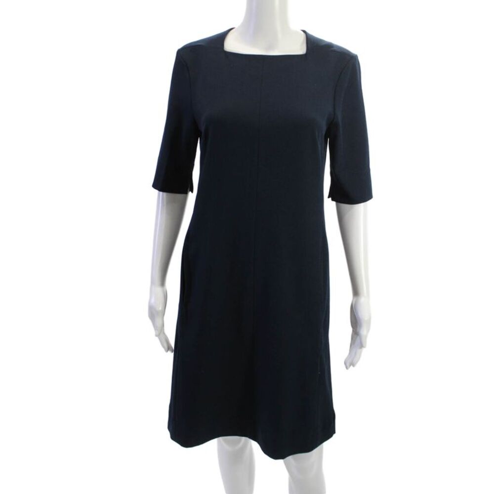 MM. La Fleur Womens Dark Blue Shift Dress Square Neck 3/4 Sleeve Size 6